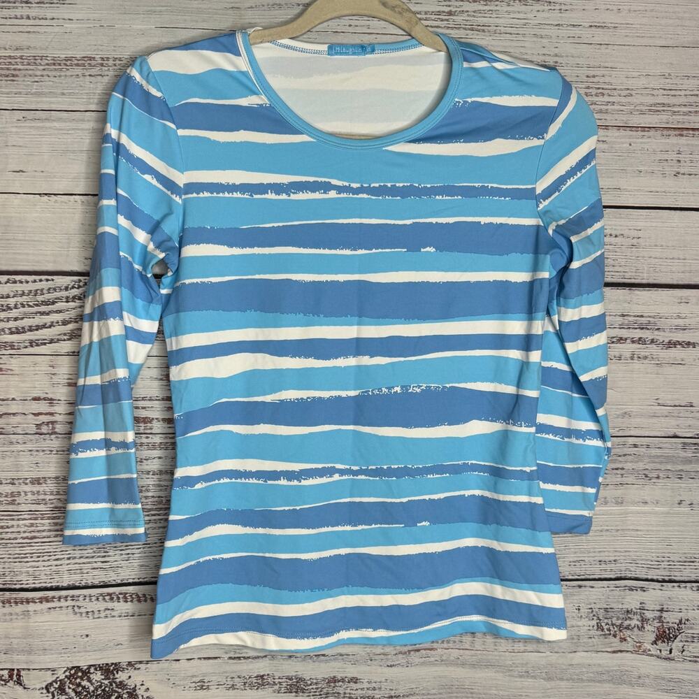 J. McLaughlin Blue Stripe Women's Crew Neck Shirt XS